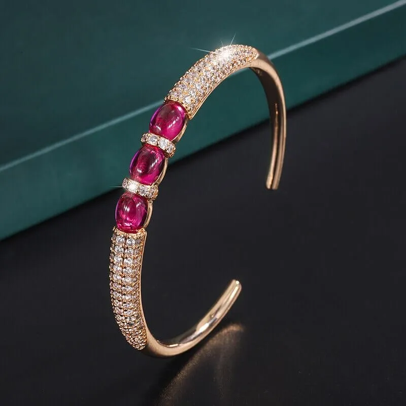 14K Gold Luxury Ruby Bangle Cuff Bracelet