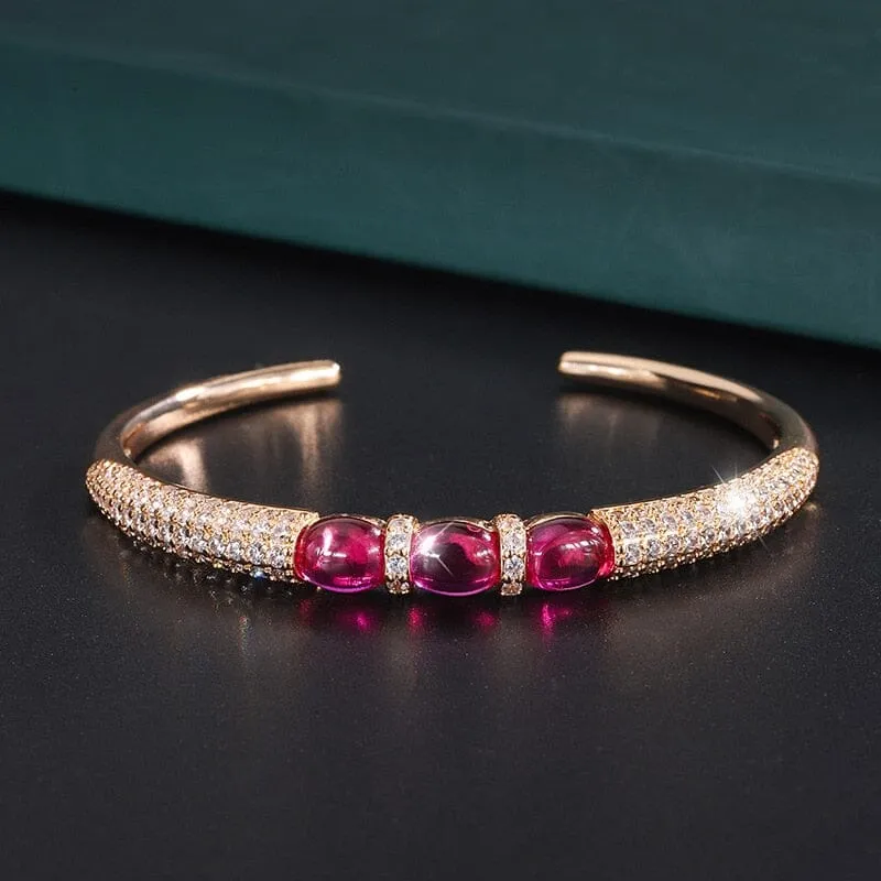 14K Gold Luxury Ruby Bangle Cuff Bracelet