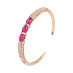 14K Gold Luxury Ruby Bangle Cuff Bracelet