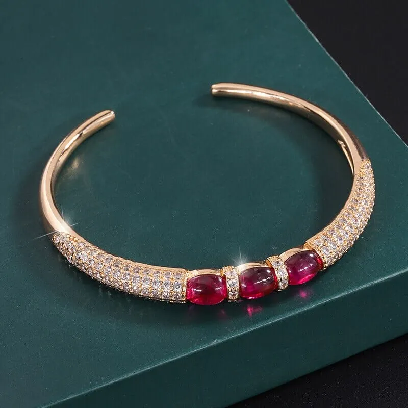 14K Gold Luxury Ruby Bangle Cuff Bracelet