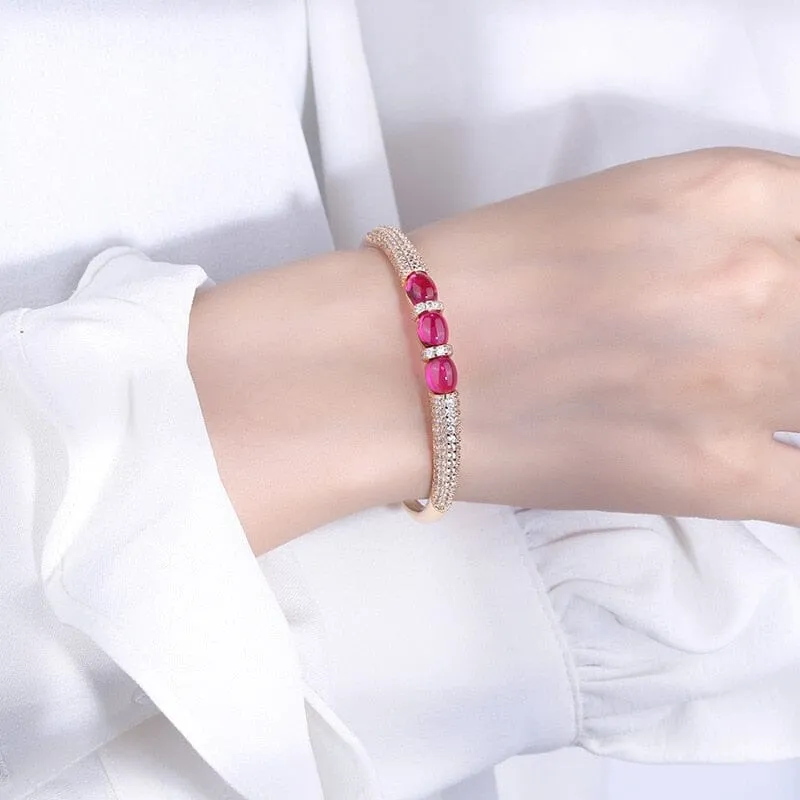 14K Gold Luxury Ruby Bangle Cuff Bracelet