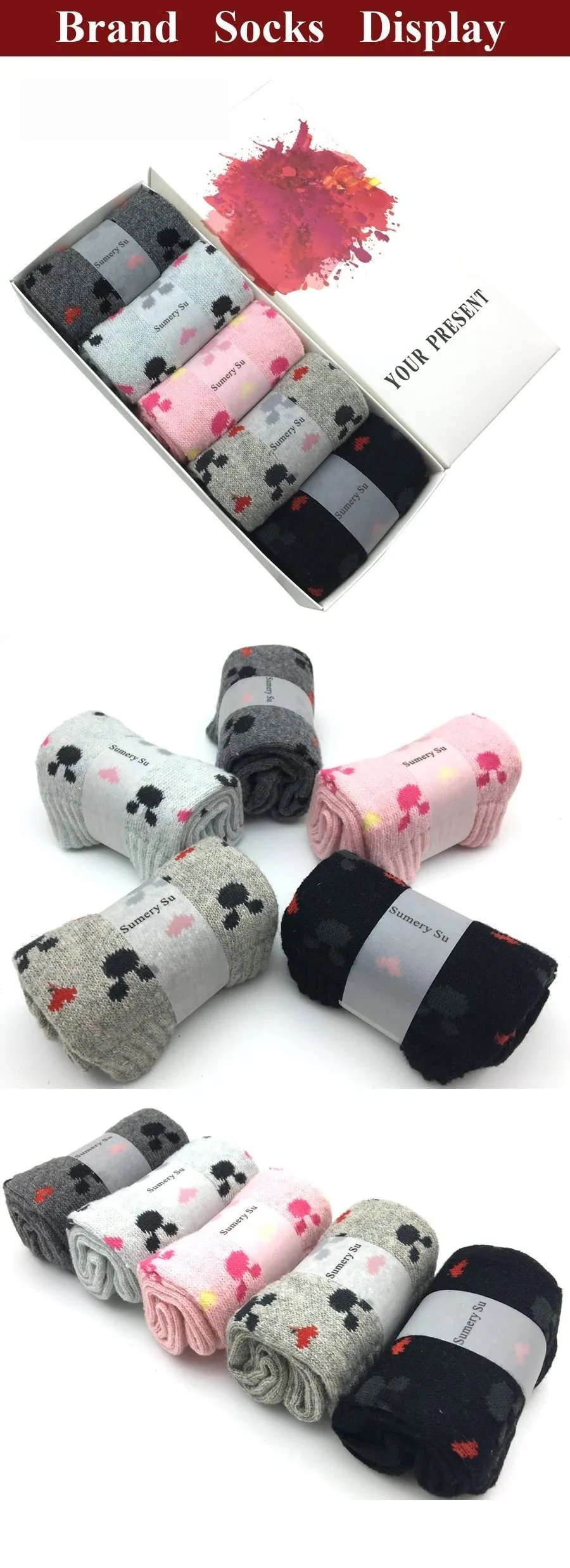 5 Pairs Lot Winter Cashmere Wool Warm Comfortable Socks for Women