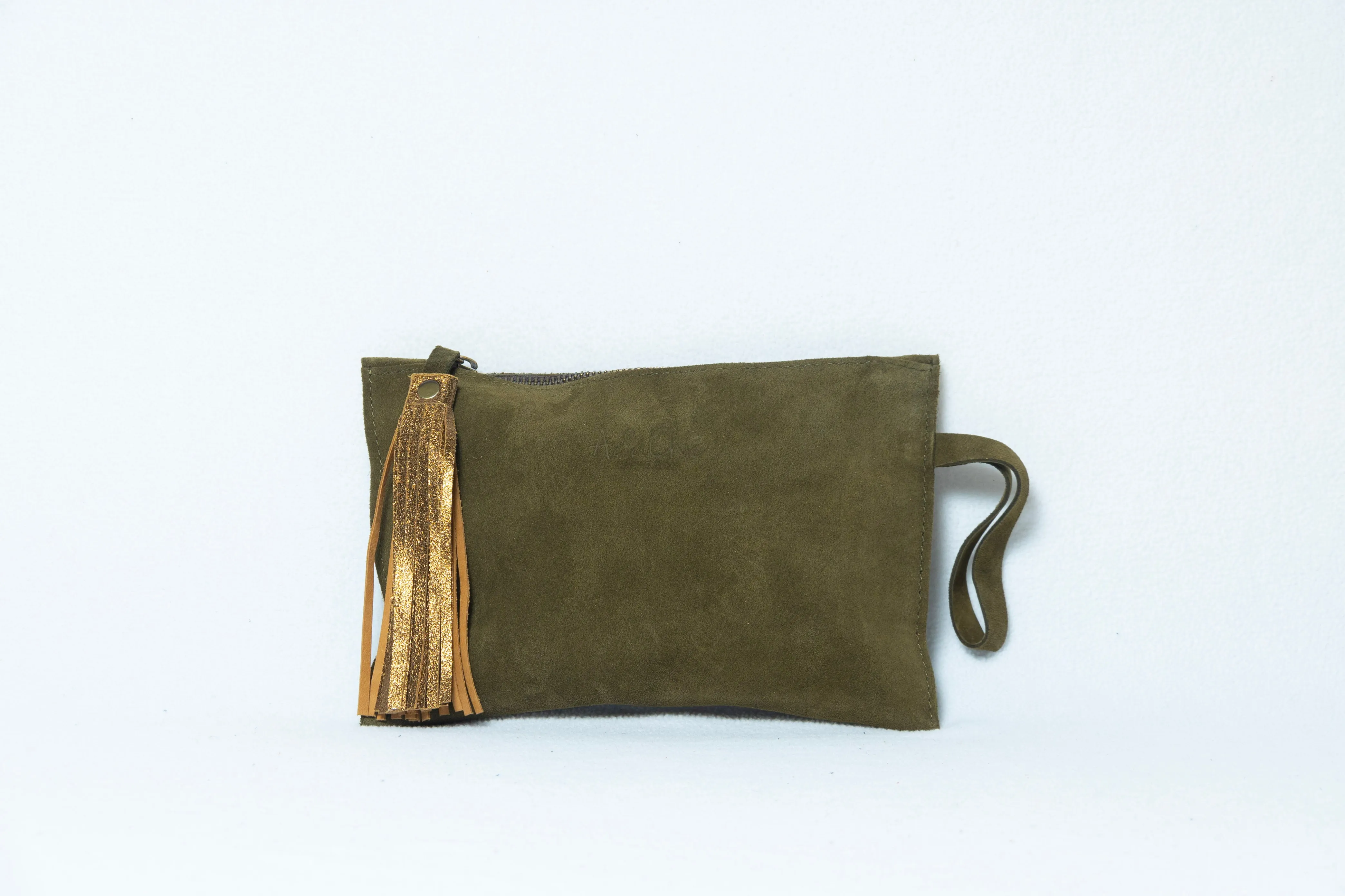 Ada Fall Wristlet  Olive with metallic tassel