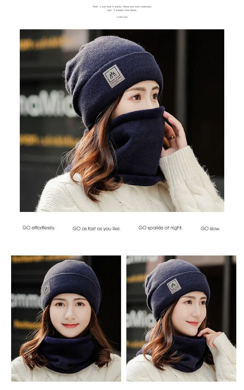 Add Fur Lined Set Fashion Beanie Outdoor Knitted Woolen Warm Winter Cap