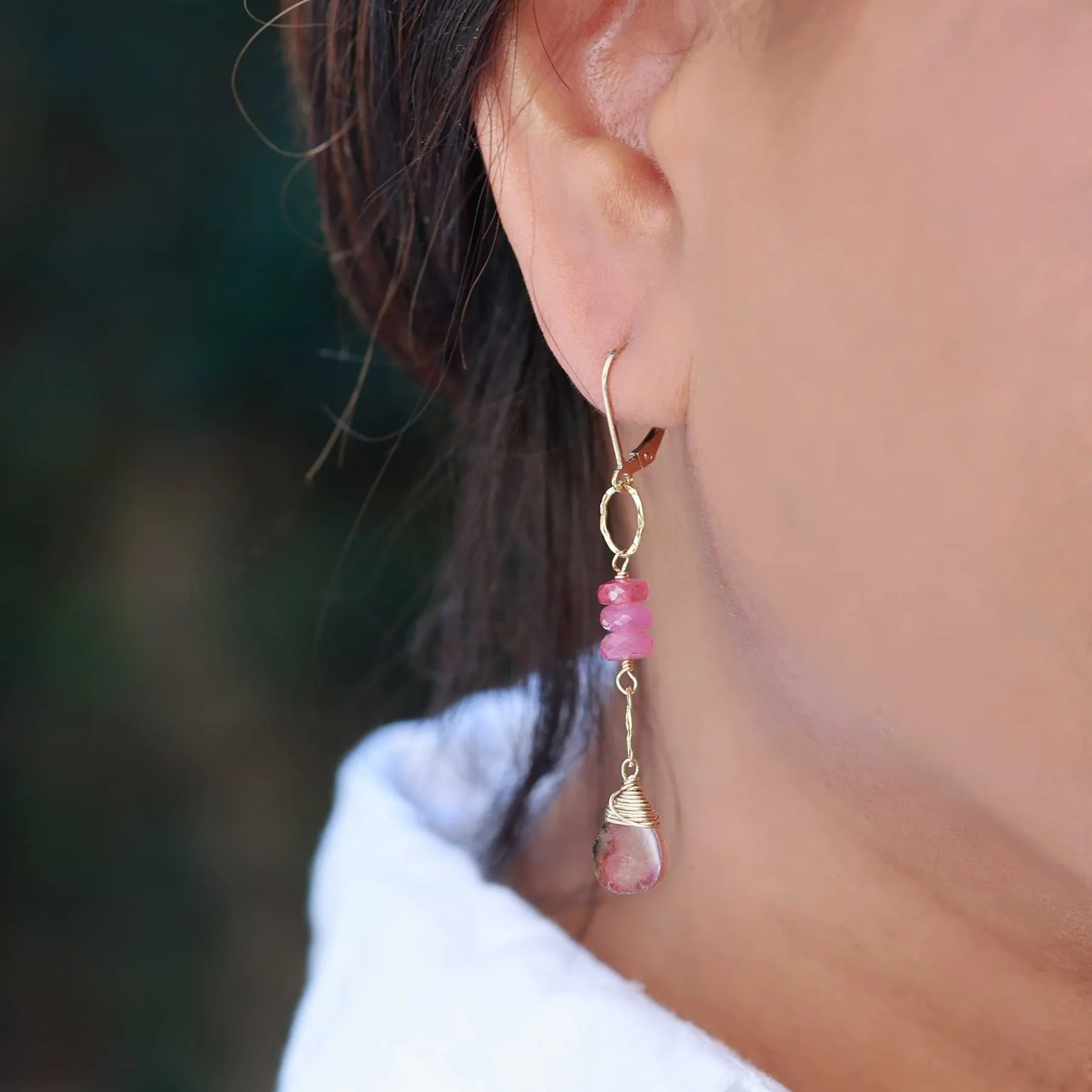 Autumn in Abundance -Tourmaline and Pink Sapphire Gold Earrings