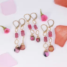 Autumn in Abundance -Tourmaline and Pink Sapphire Gold Earrings