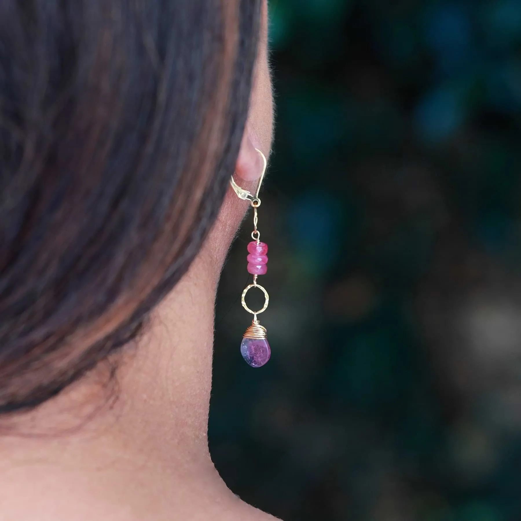 Autumn in Abundance -Tourmaline and Pink Sapphire Gold Earrings