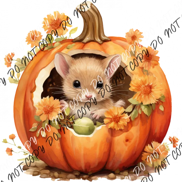 Autumn Mouse in a Pumpkin DTF Transfer