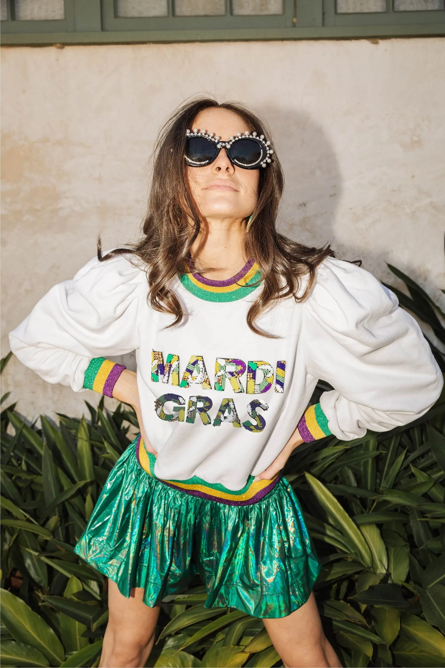 Beaded Poof Mardi Gras Sweatshirt