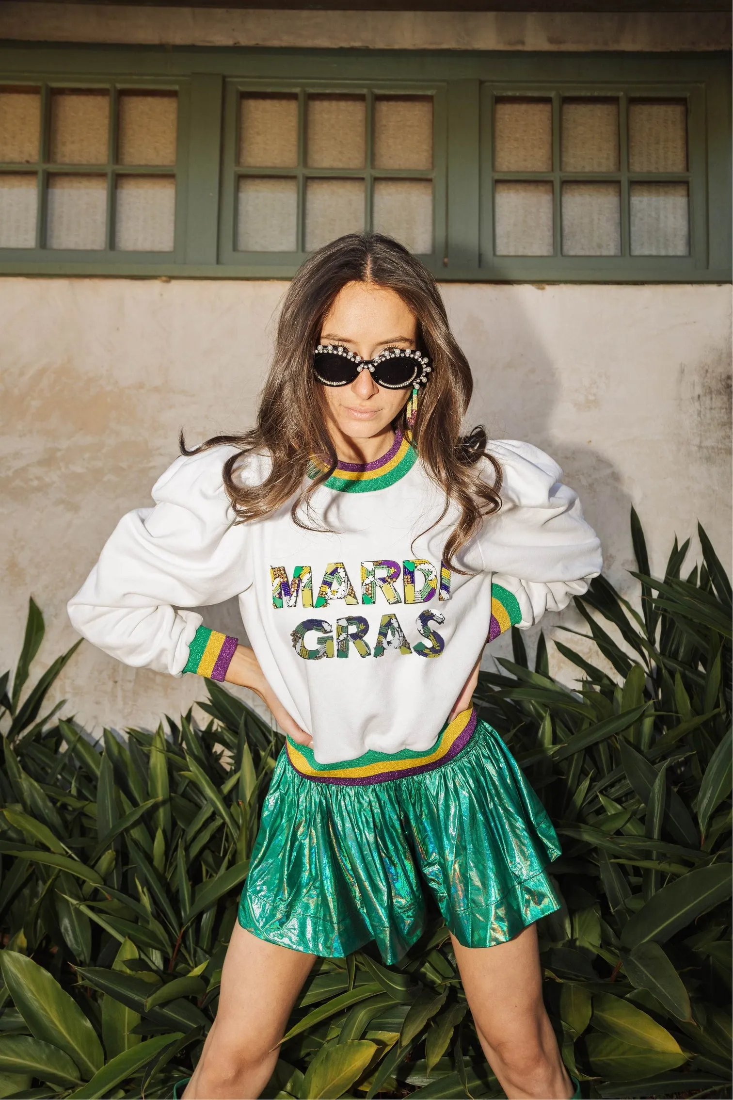 Beaded Poof Mardi Gras Sweatshirt