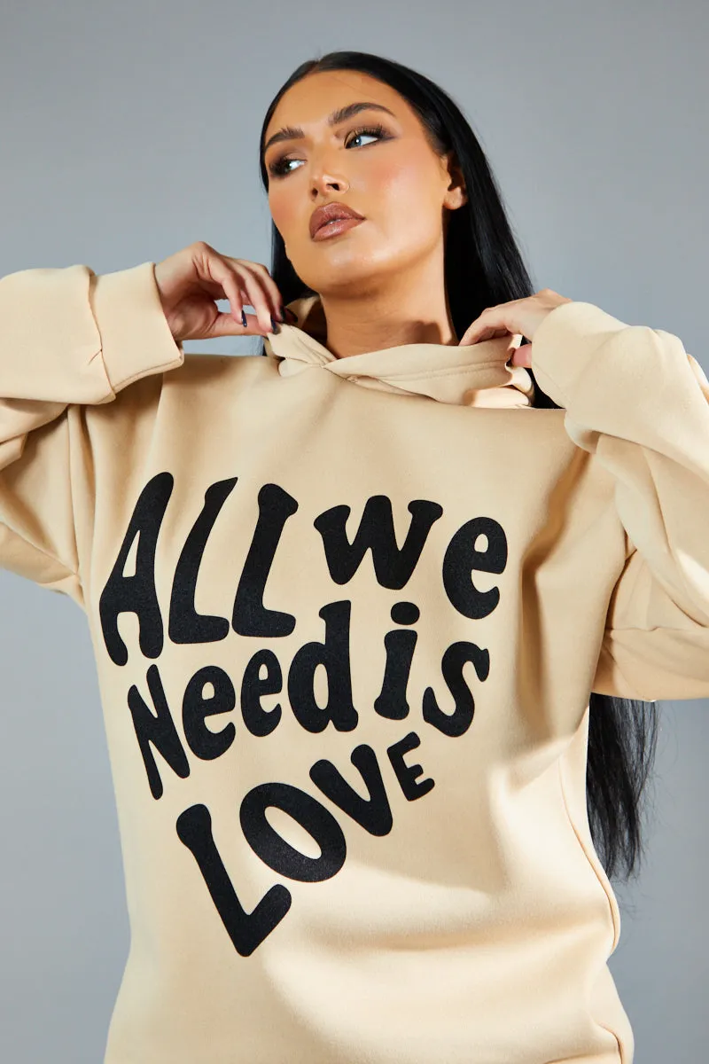 Beige Oversized Slogan Hoodie - Sora