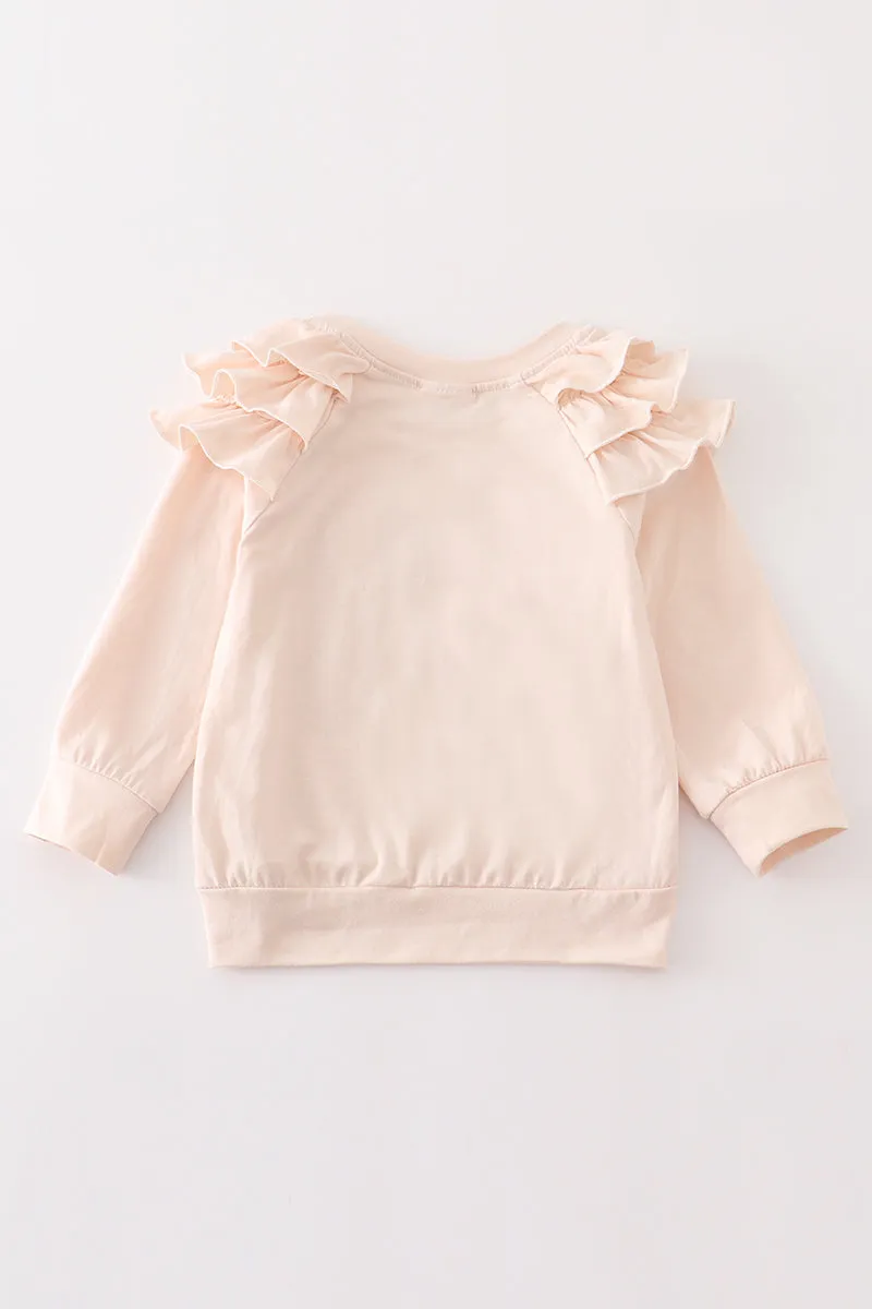 Beige "hello fall" ruffle girl top