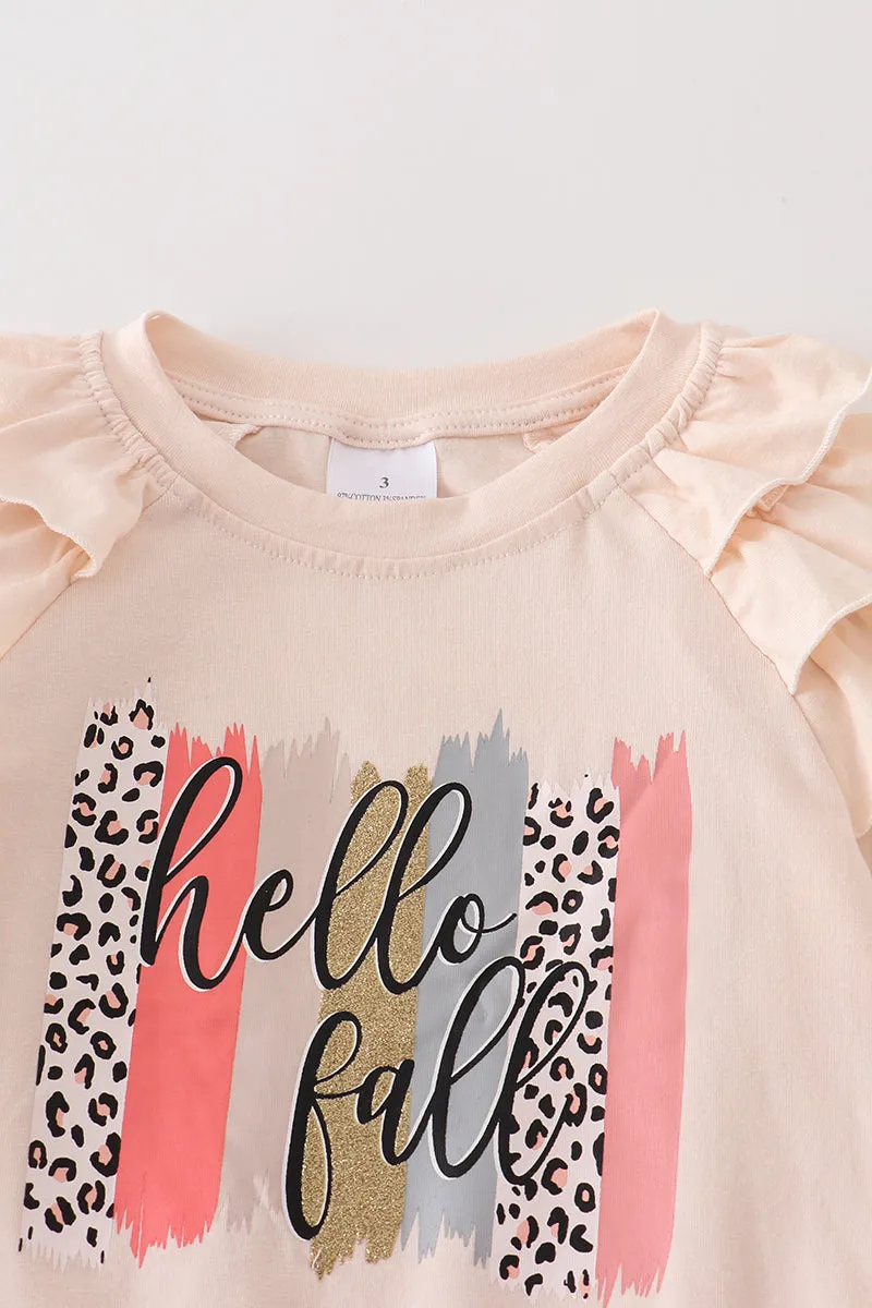 Beige "hello fall" ruffle girl top