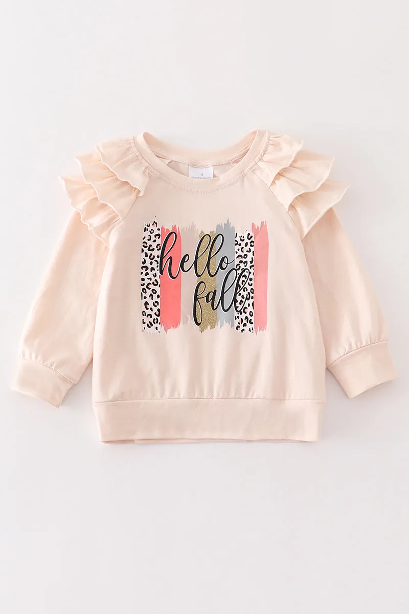 Beige "hello fall" ruffle girl top