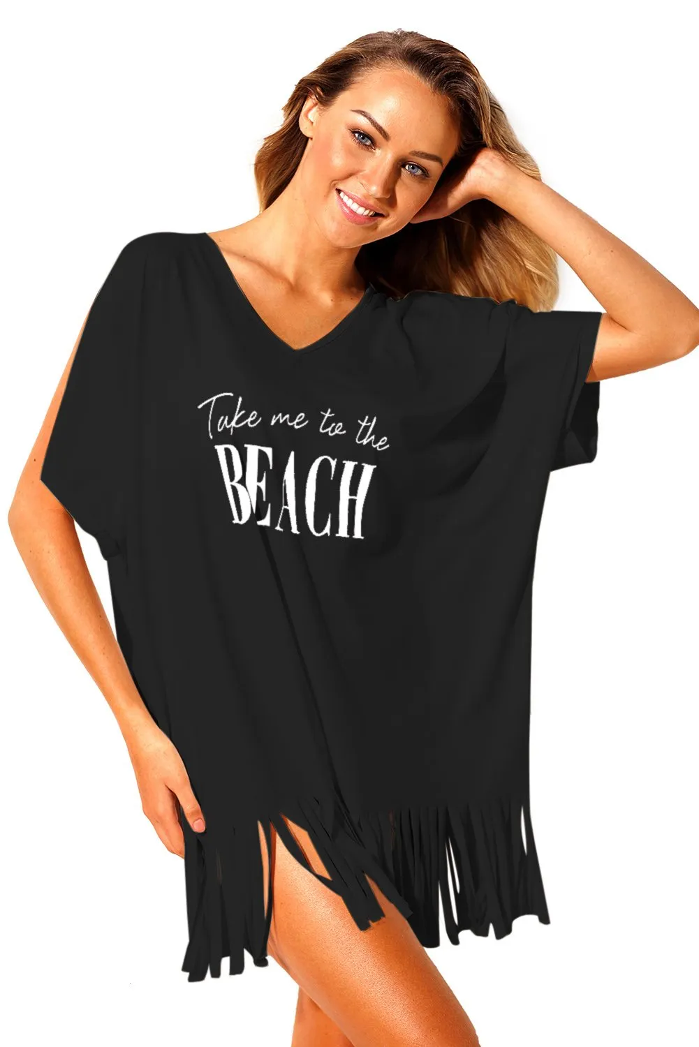 Black Cold Shoulders Loose Fit Beach Dress