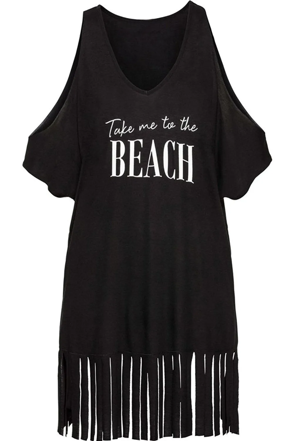 Black Cold Shoulders Loose Fit Beach Dress