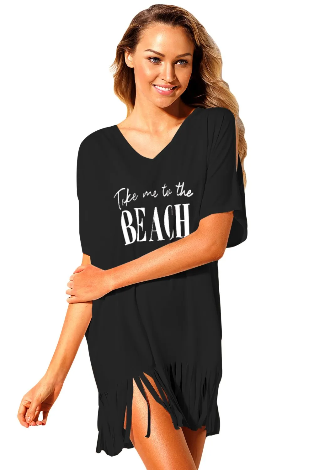 Black Cold Shoulders Loose Fit Beach Dress