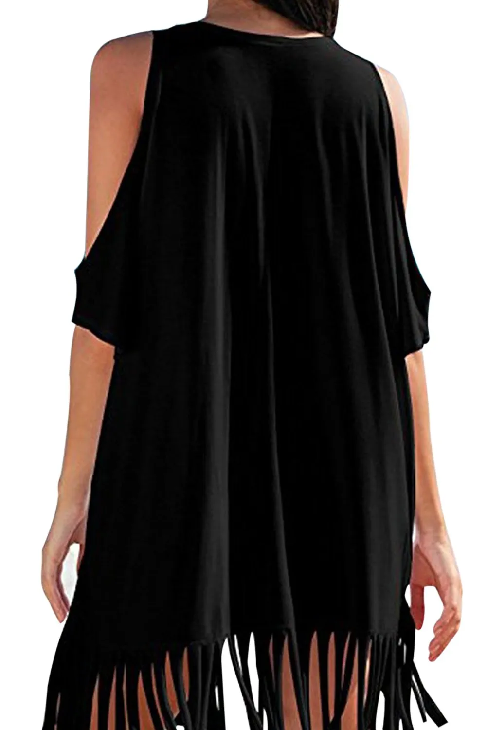 Black Cold Shoulders Loose Fit Beach Dress