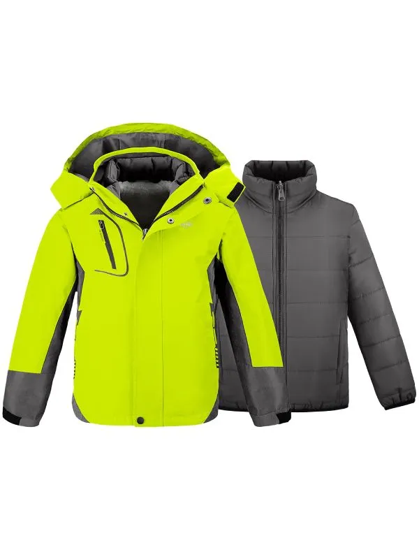 Boys Winter Warm Jacket 3 in 1 Ski Waterproof Hooded Snow Coat