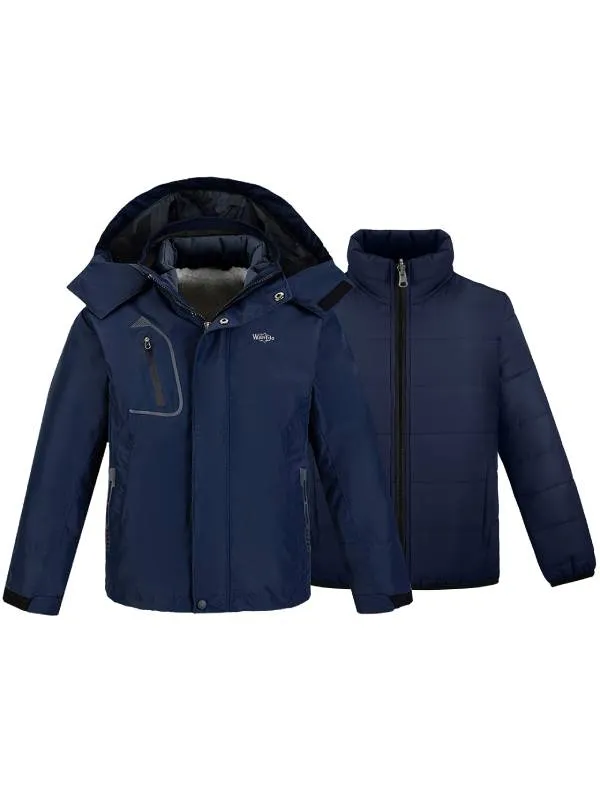 Boys Winter Warm Jacket 3 in 1 Ski Waterproof Hooded Snow Coat