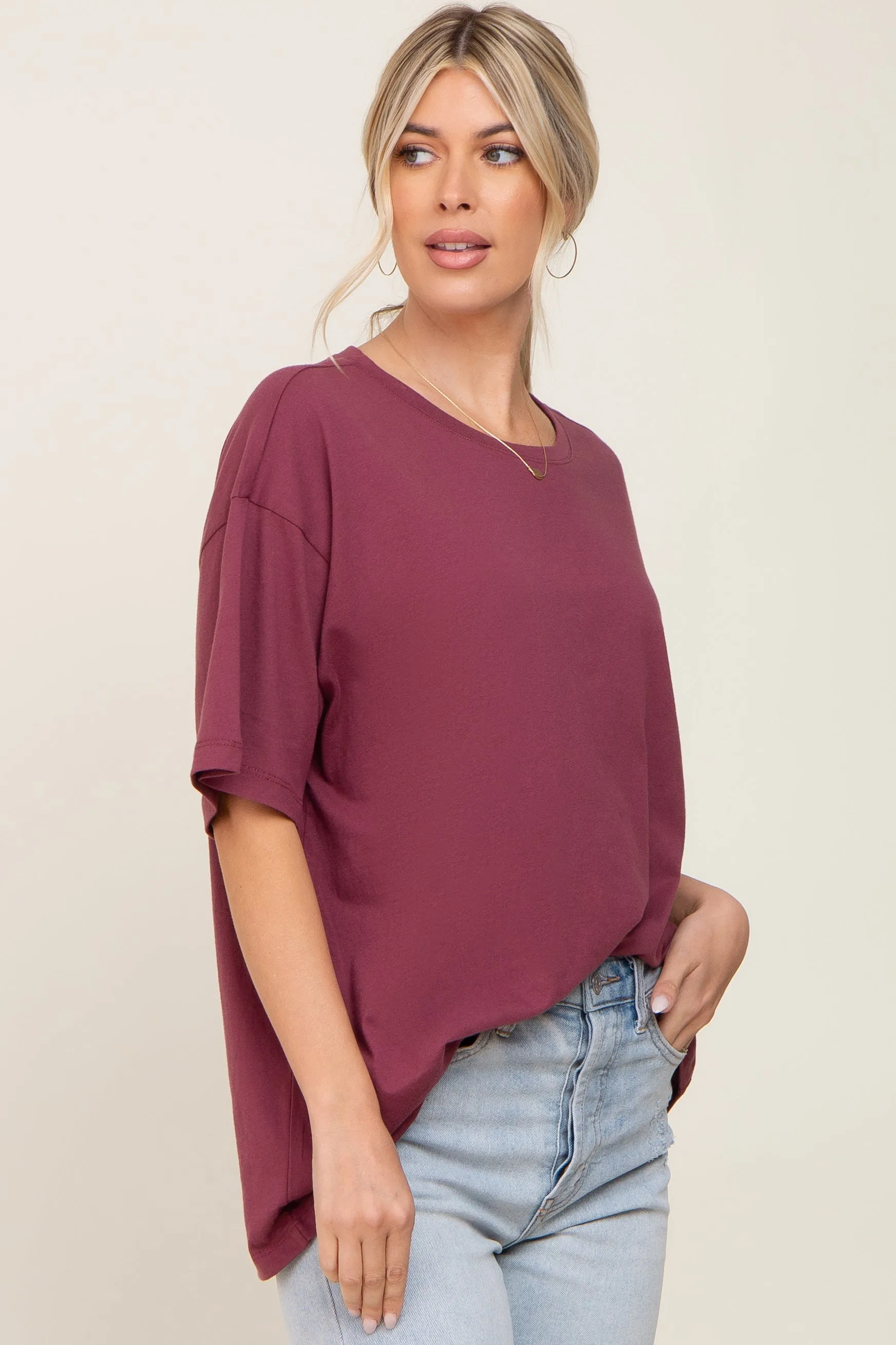 Burgundy Basic Oversized Tee