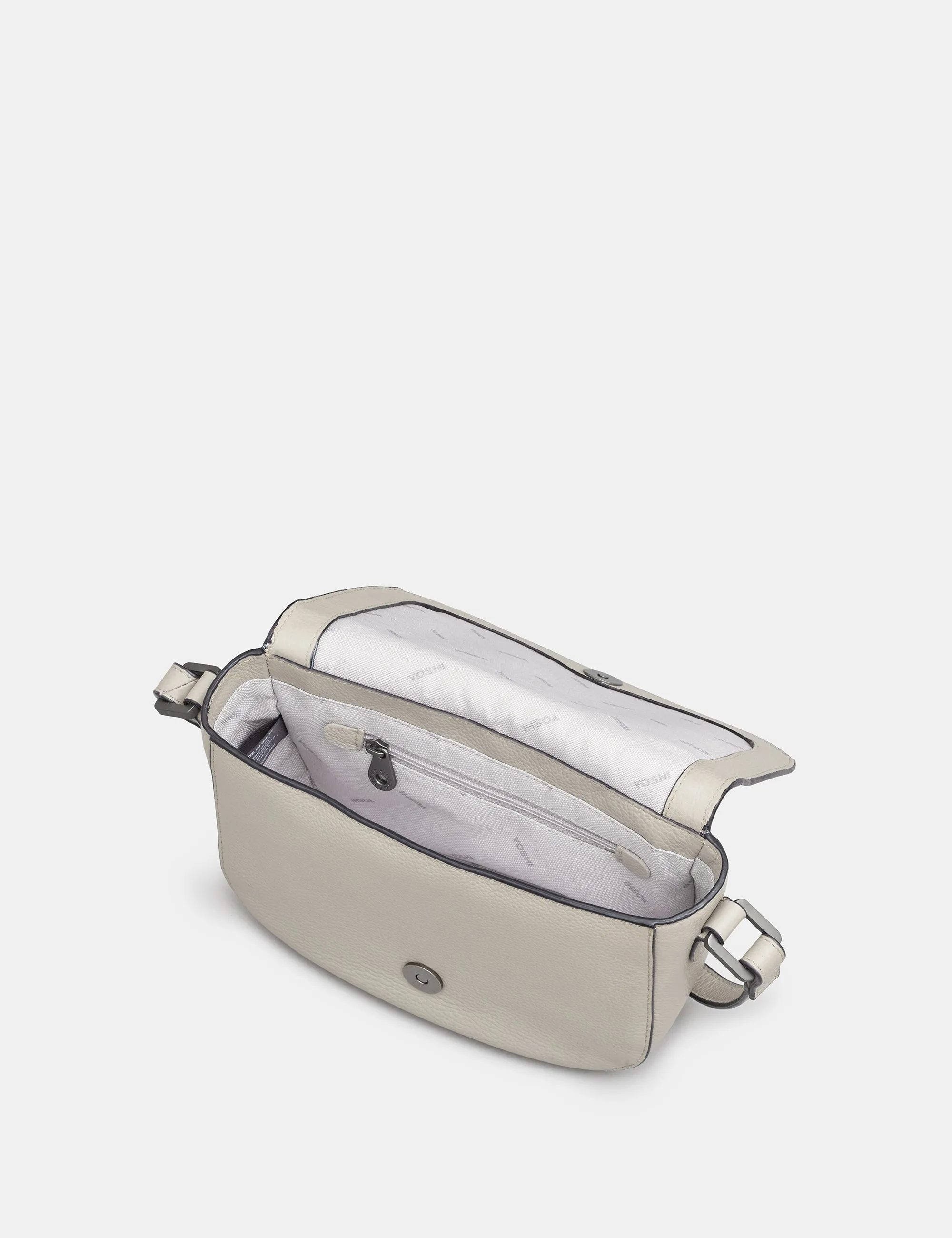 Clarendon Warm Grey Leather Flap Over Cross Body Bag