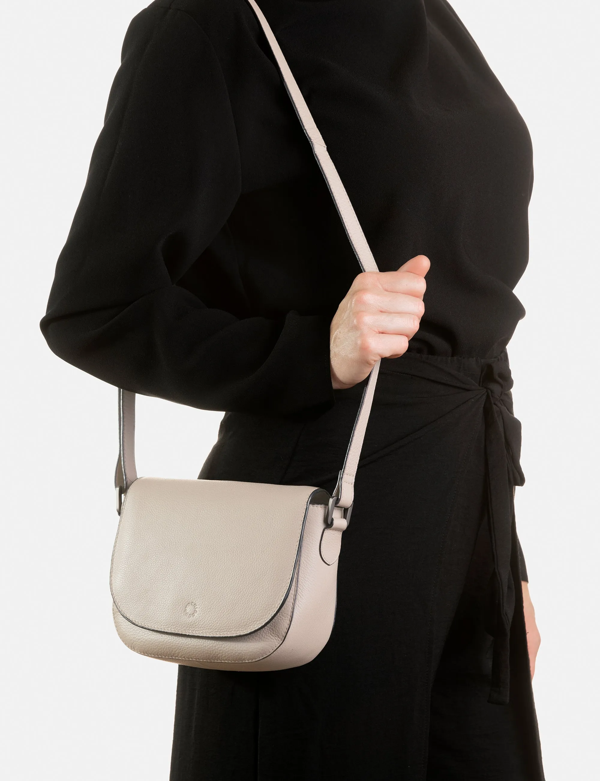 Clarendon Warm Grey Leather Flap Over Cross Body Bag