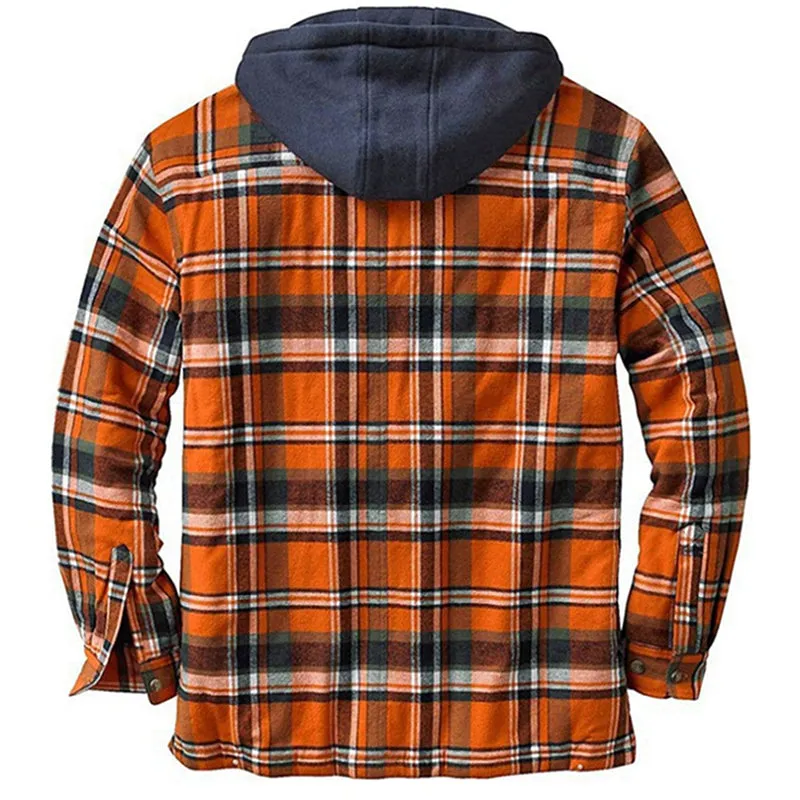 Classic Plaid Winter Lapel Ticken Hooded Warm Men Coat