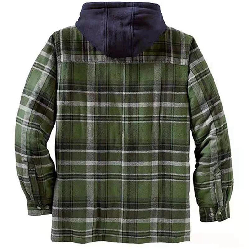 Classic Plaid Winter Lapel Ticken Hooded Warm Men Coat