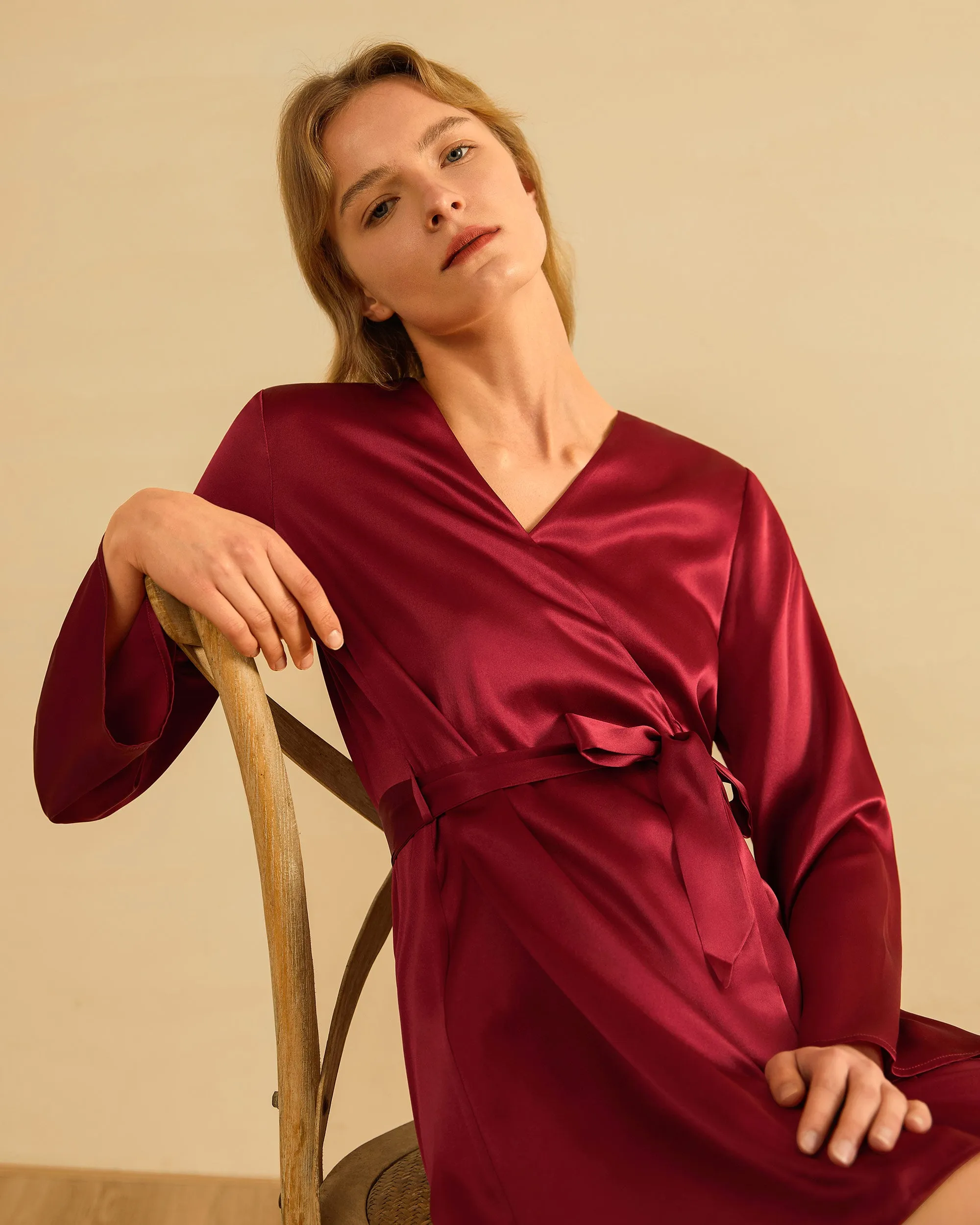 Clearance Loose Collarless Silk Robe