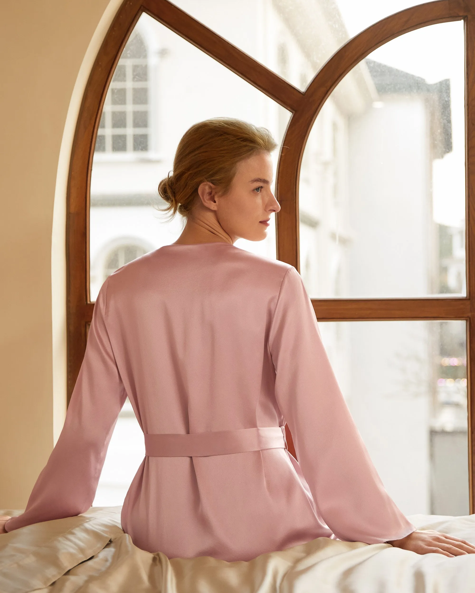 Clearance Loose Collarless Silk Robe