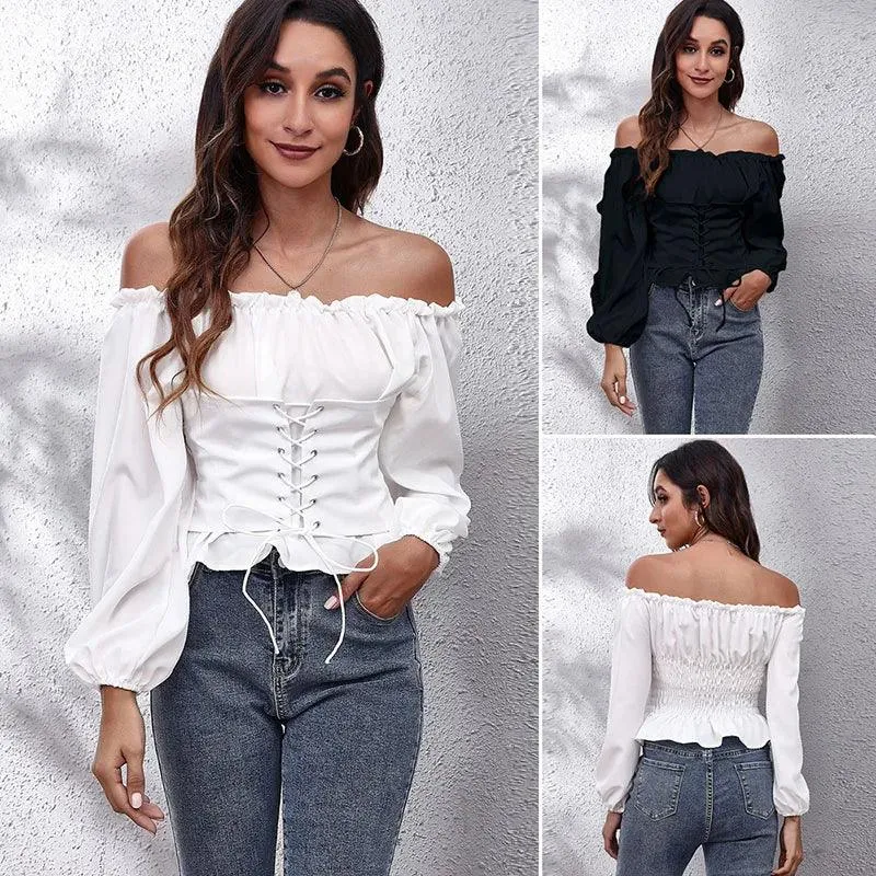 CORSET ELEGANCE: SPRING/AUTUMN OFF-SHOULDER PULLOVER