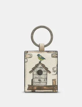 Country Cottage Birdhouse Warm Grey Leather Keyring