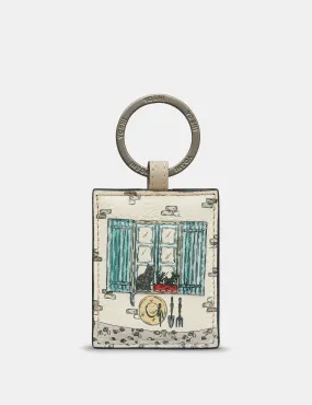 Country Cottage Window Warm Grey Leather Keyring