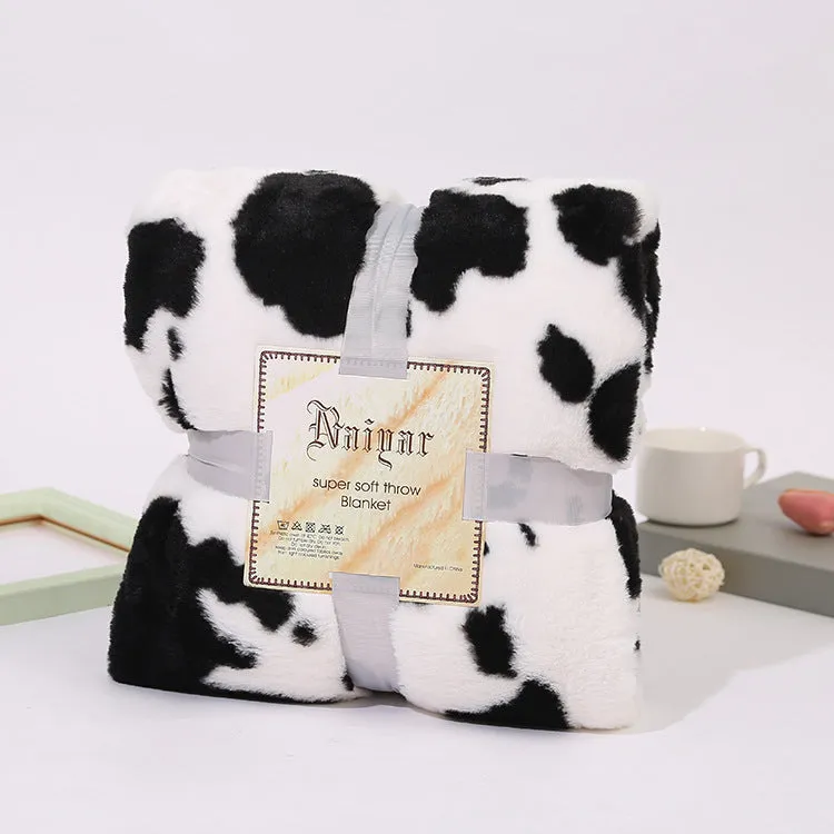 Cow Pattern Double-deck Soft Warm Coral Fleece Blanket