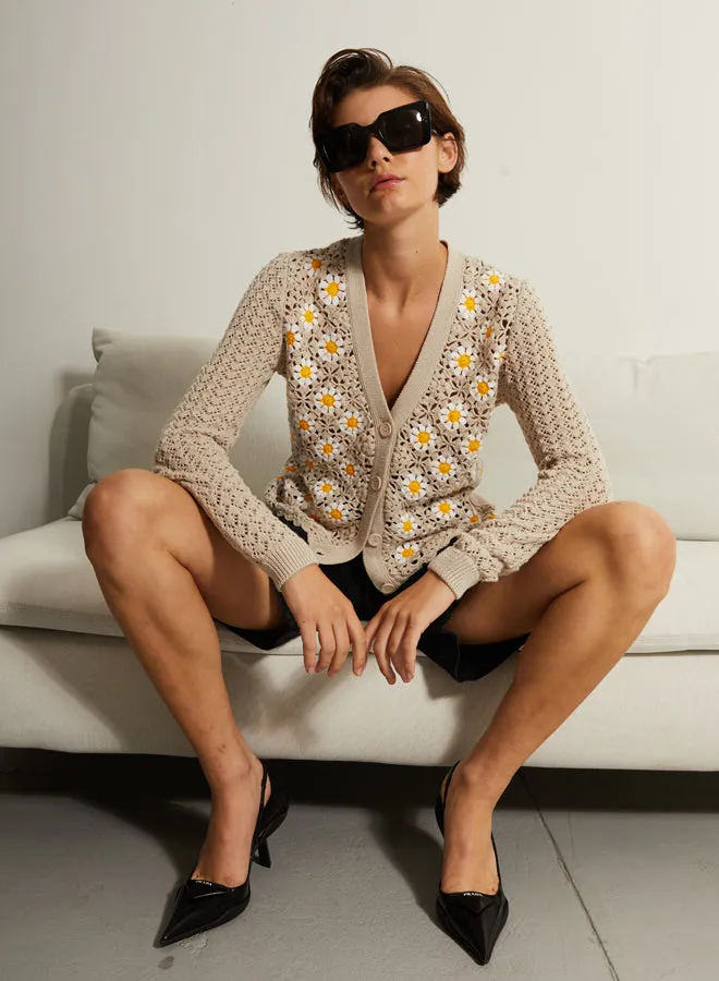 CROCHET DAISY CARDIGAN - AUTUMN CASHMERE