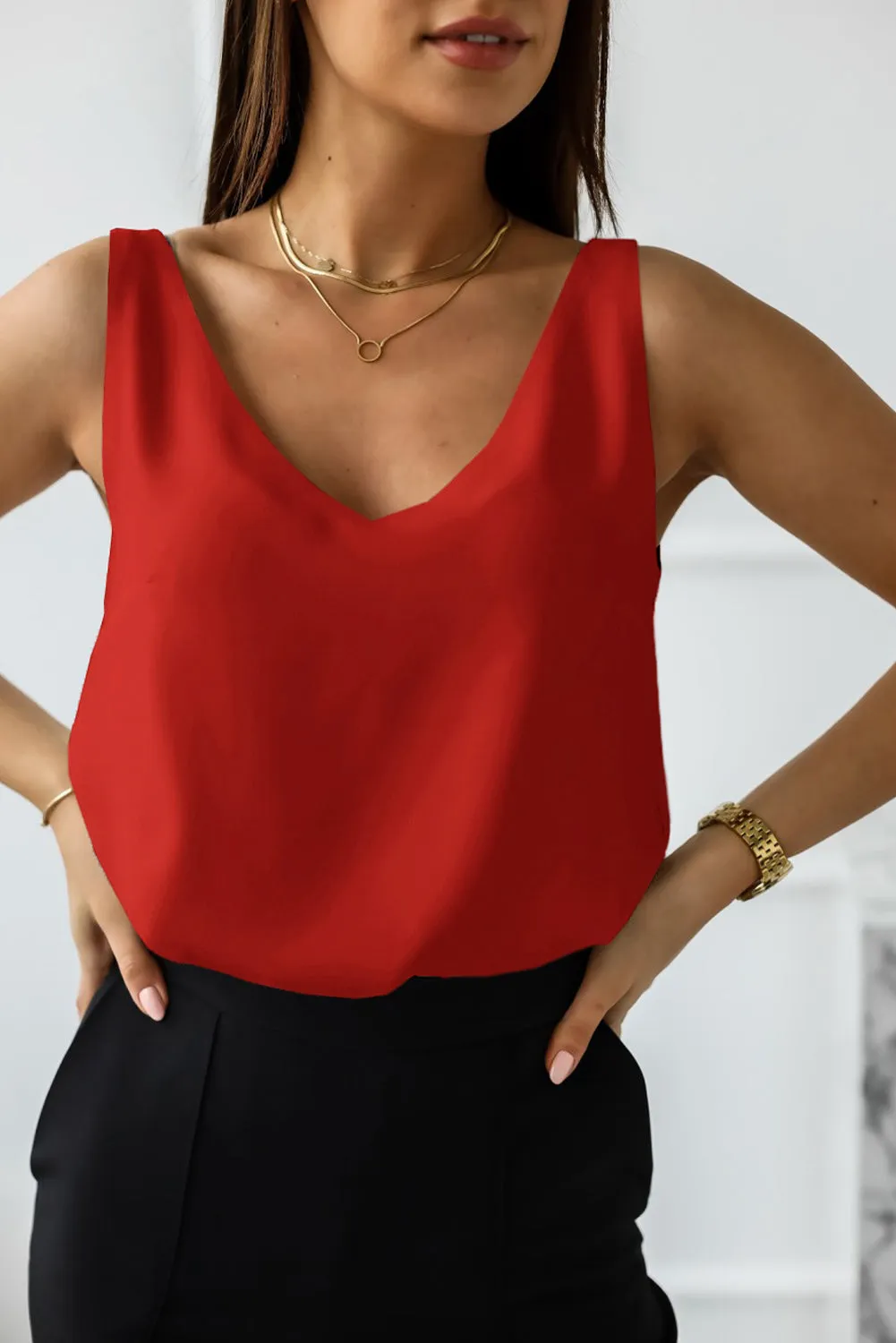 Deep V Neck Loose Tank Top Loose Sleeveless T Shirt Blouse