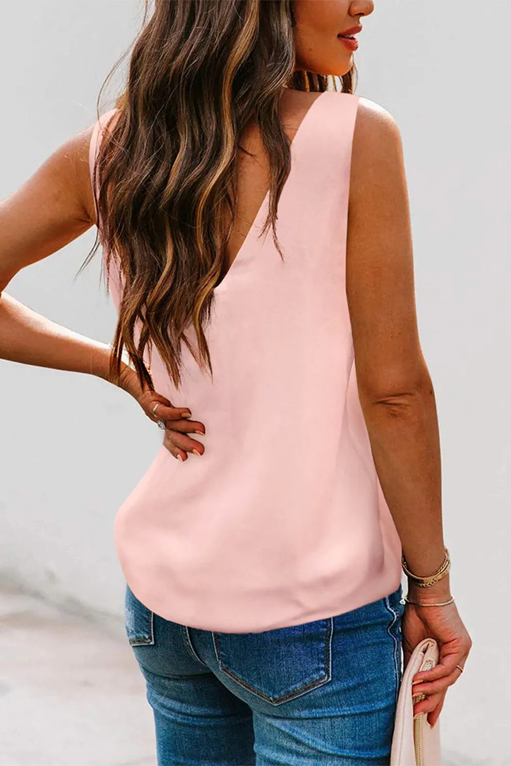 Deep V Neck Loose Tank Top Loose Sleeveless T Shirt Blouse