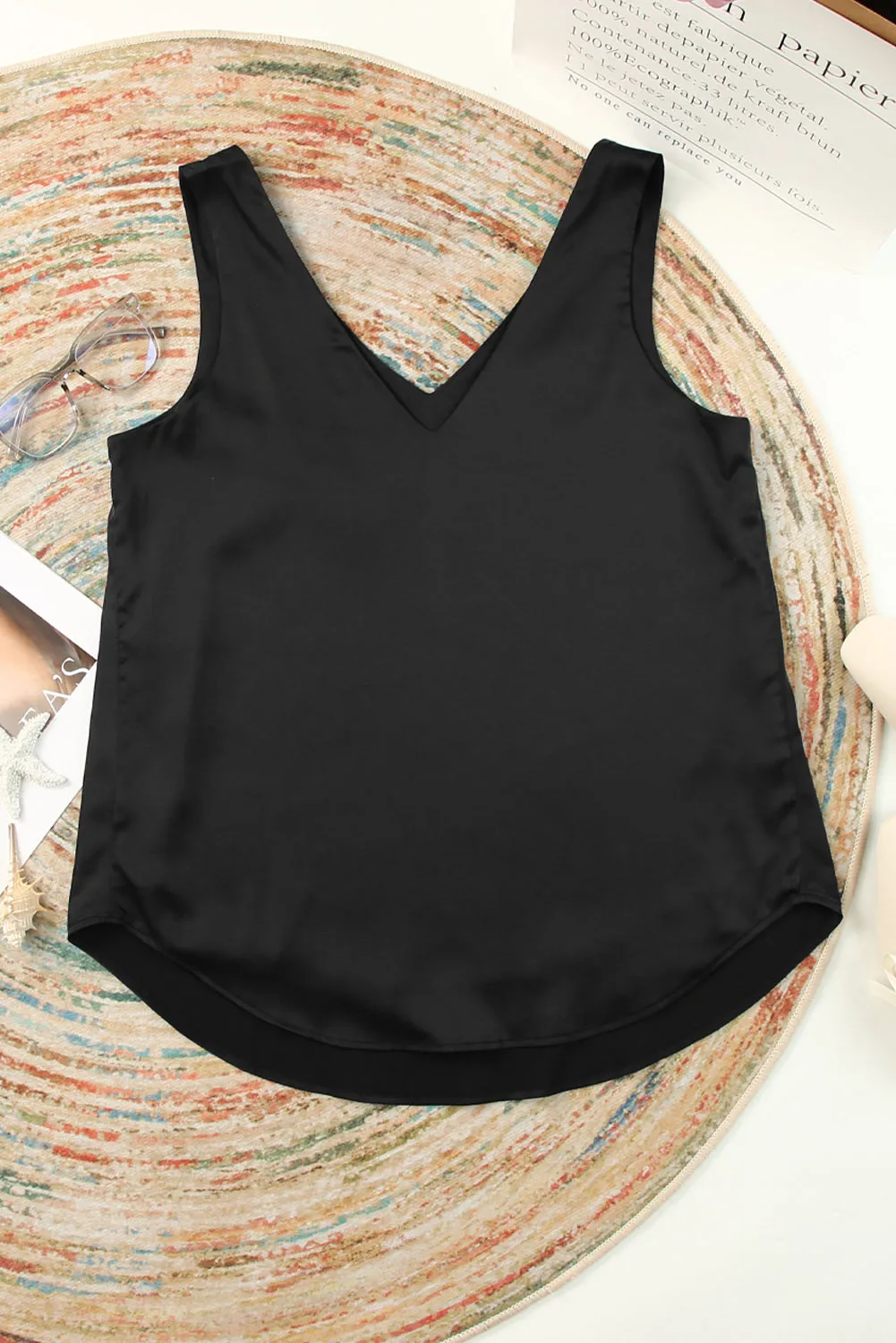 Deep V Neck Loose Tank Top Loose Sleeveless T Shirt Blouse