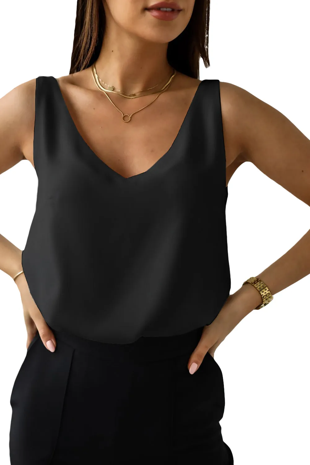 Deep V Neck Loose Tank Top Loose Sleeveless T Shirt Blouse