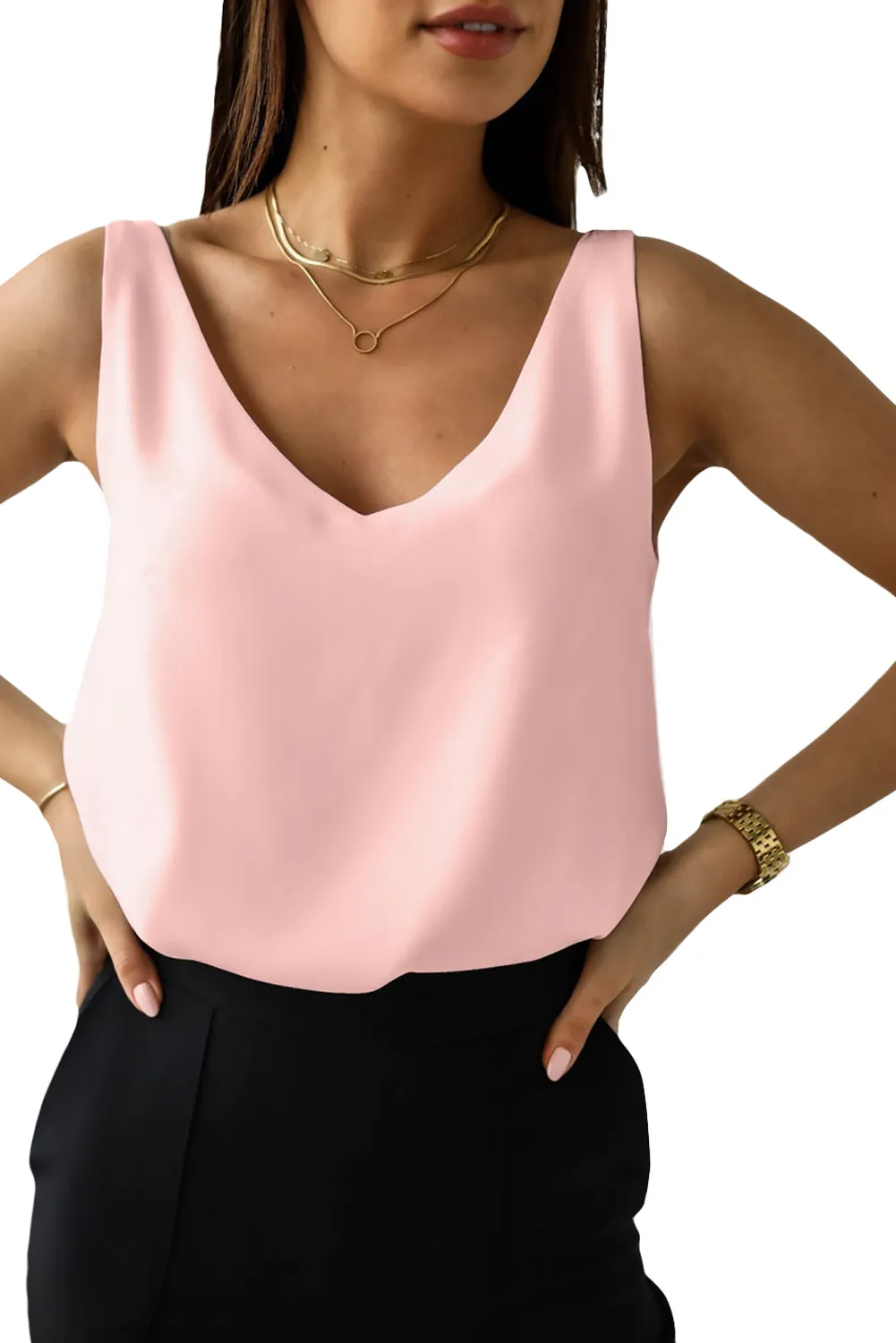 Deep V Neck Loose Tank Top Loose Sleeveless T Shirt Blouse