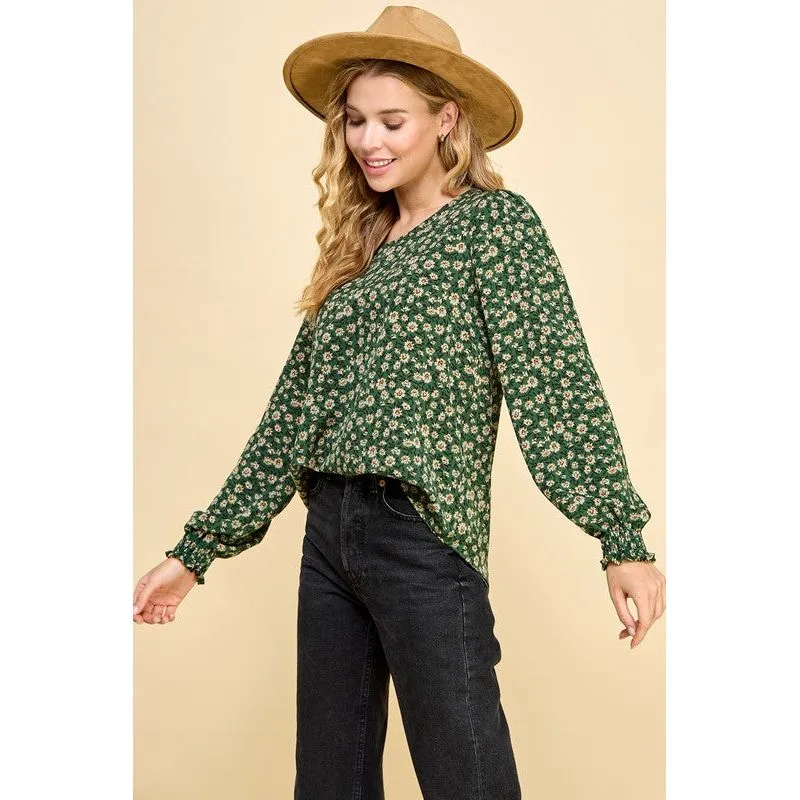 Fall Floral Printed Long Sleeve Blouse Top