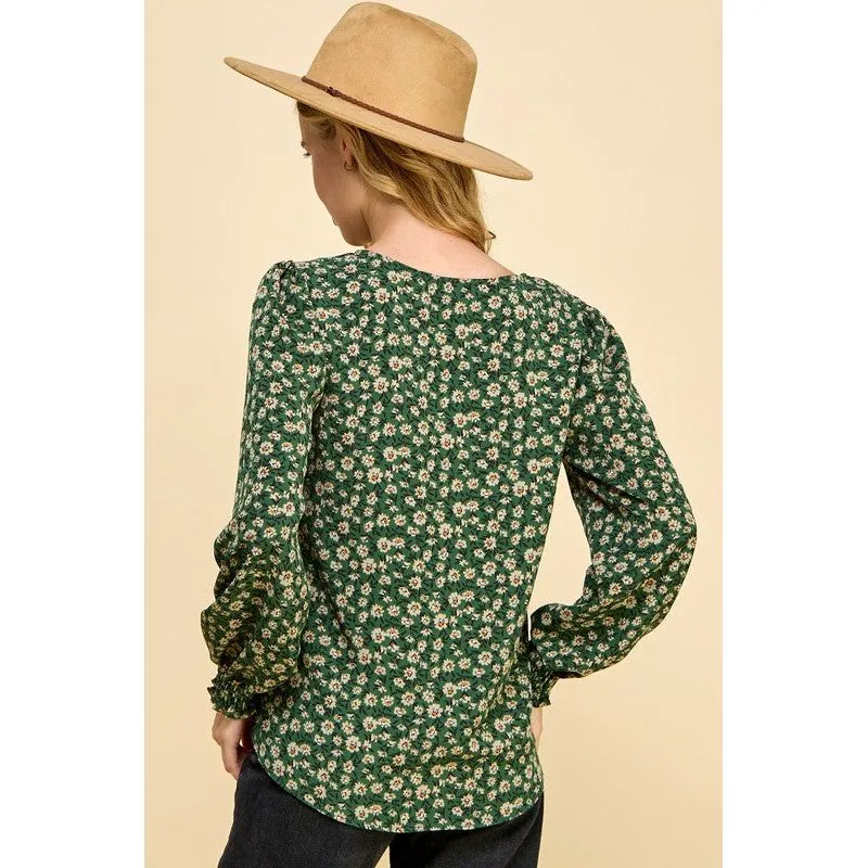 Fall Floral Printed Long Sleeve Blouse Top