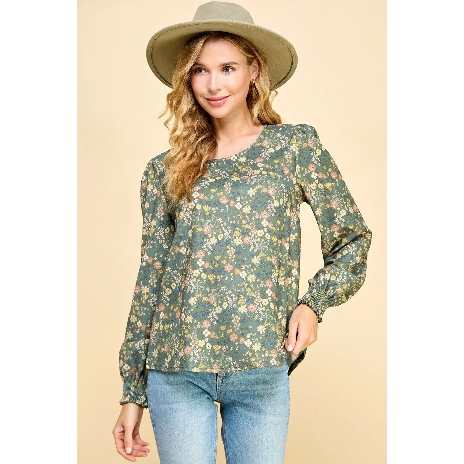 Fall Floral Printed Long Sleeve Blouse Top