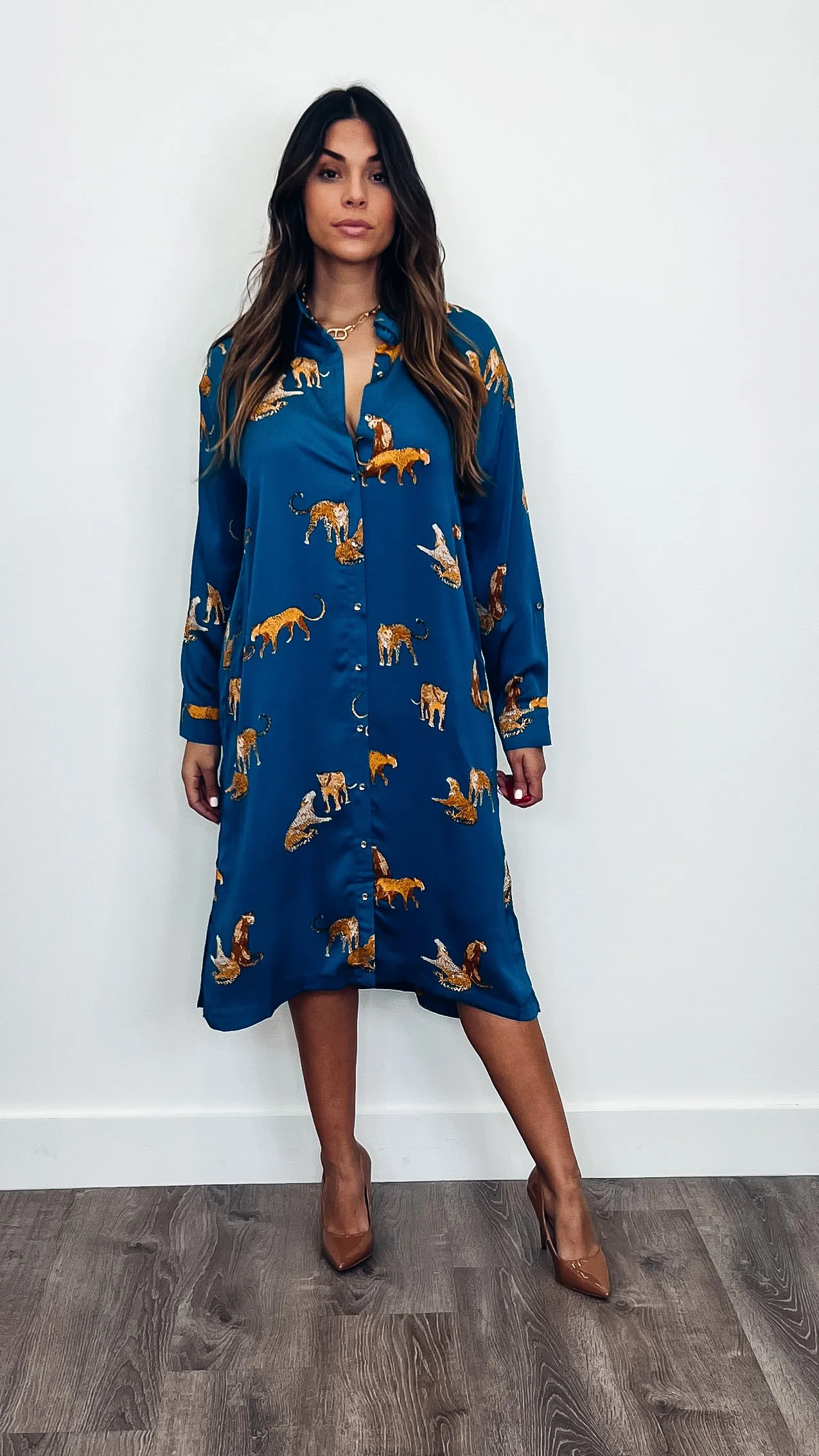 Fall Tiger Dress Teal