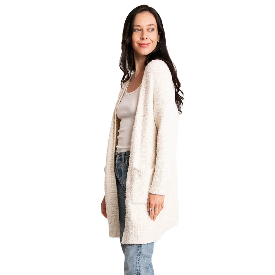 Fall Winter Solid Front Pocket Cardigan