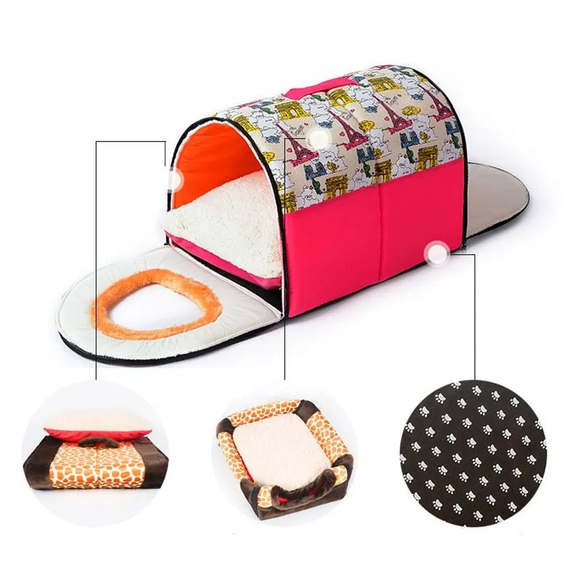 Foldable Warm Soft Cat Cave Cat Bed With Removable Mat