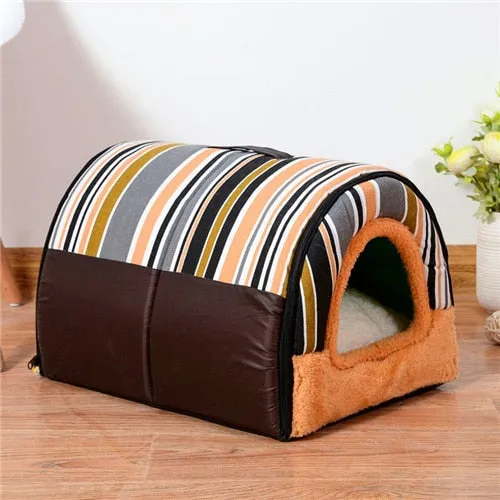 Foldable Warm Soft Cat Cave Cat Bed With Removable Mat