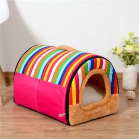 Foldable Warm Soft Cat Cave Cat Bed With Removable Mat