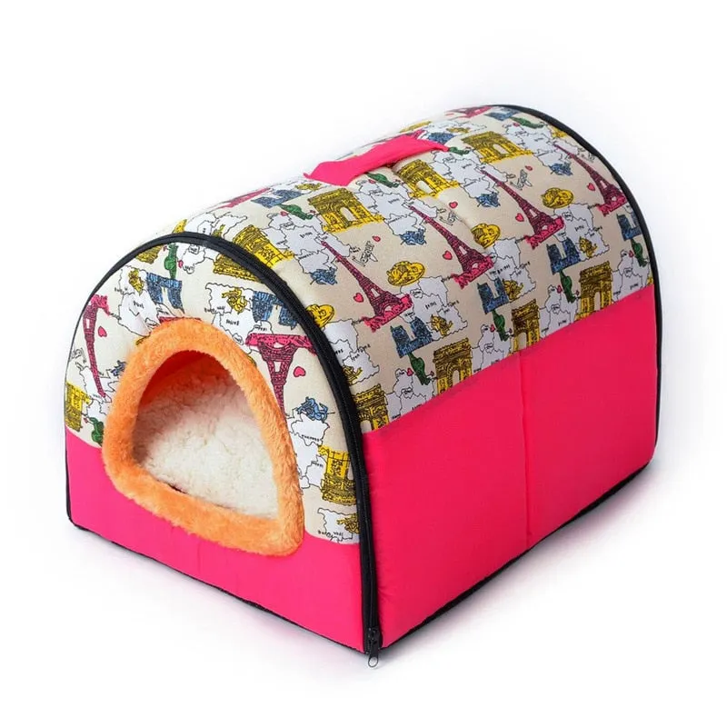 Foldable Warm Soft Cat Cave Cat Bed With Removable Mat